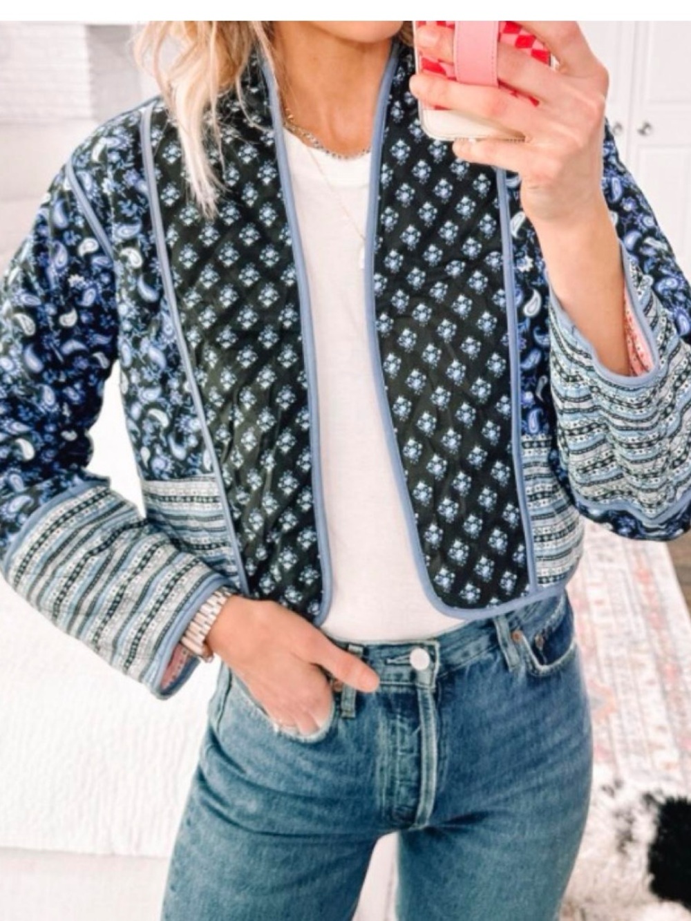 Reversible Quilted Patchwork Jacket S Pink Blue Paisley Floral Boho